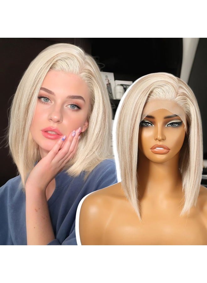 KOME Blonde Synthetic Lace Front Wig,13×6 Short Straight Glueless Bob Wigs for White Women Daily Use 10IN（#FDML） - Image 1