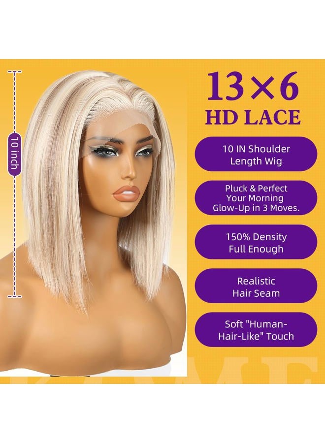 KOME Blonde Synthetic Lace Front Wig,13×6 Short Straight Glueless Bob Wigs for White Women Daily Use 10IN（#FDML） - Image 4