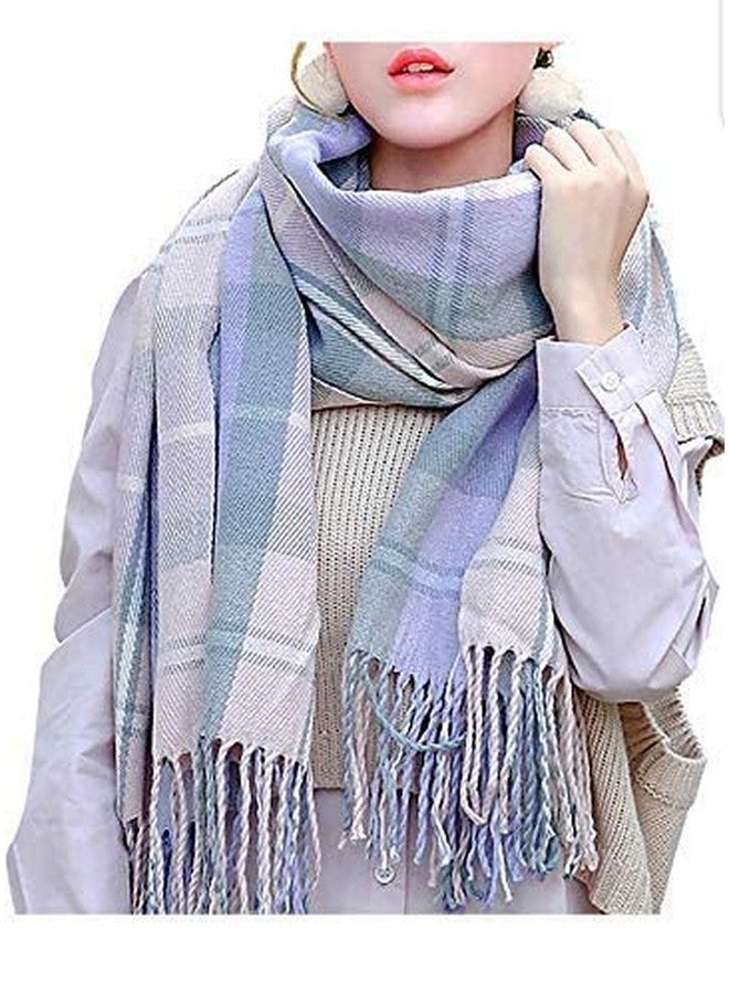 Magic MAGIC Winter Neck Scarf Warm Soft Scarves Plaid Tassels Shawl Stole for Girls and Women (Grey) - Image 2
