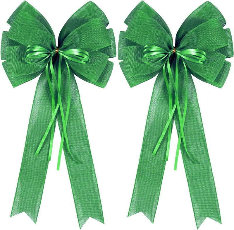 Hongsome 2 PCS Green St Patricks Day Wreath Bow Decor,St Patricks Day Tree Topper Bow Decorations,Decorative Bow with Green Burlap and Glitter String for Holiday Home Front Door Outdoor - Image 1