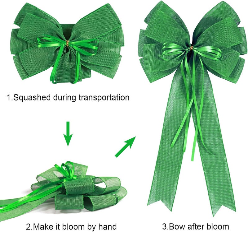 Hongsome 2 PCS Green St Patricks Day Wreath Bow Decor,St Patricks Day Tree Topper Bow Decorations,Decorative Bow with Green Burlap and Glitter String for Holiday Home Front Door Outdoor - Image 4