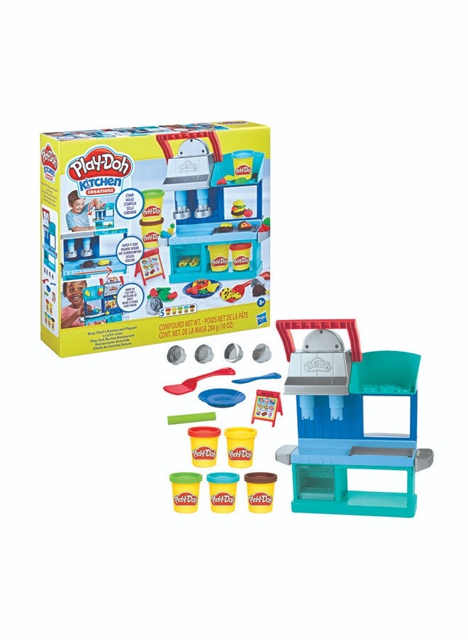 Play-Doh - مجموعة مطبخ الإبداعات مطعم الطباخ المشغول، مجموعة مطبخ للعب من جهتين، ألعاب الطهي للفتيات والفتيان من سن 3 سنوات وما فوق - Image 1