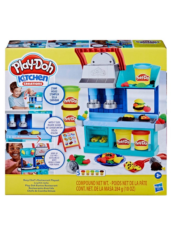 Play-Doh - مجموعة مطبخ الإبداعات مطعم الطباخ المشغول، مجموعة مطبخ للعب من جهتين، ألعاب الطهي للفتيات والفتيان من سن 3 سنوات وما فوق - Image 1