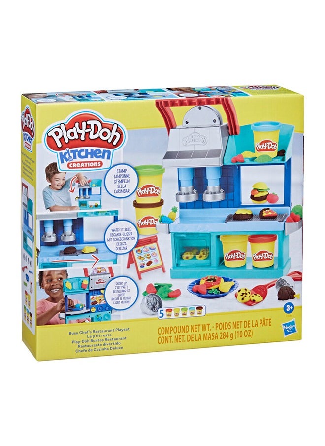 Play-Doh - مجموعة مطبخ الإبداعات مطعم الطباخ المشغول، مجموعة مطبخ للعب من جهتين، ألعاب الطهي للفتيات والفتيان من سن 3 سنوات وما فوق - Image 1