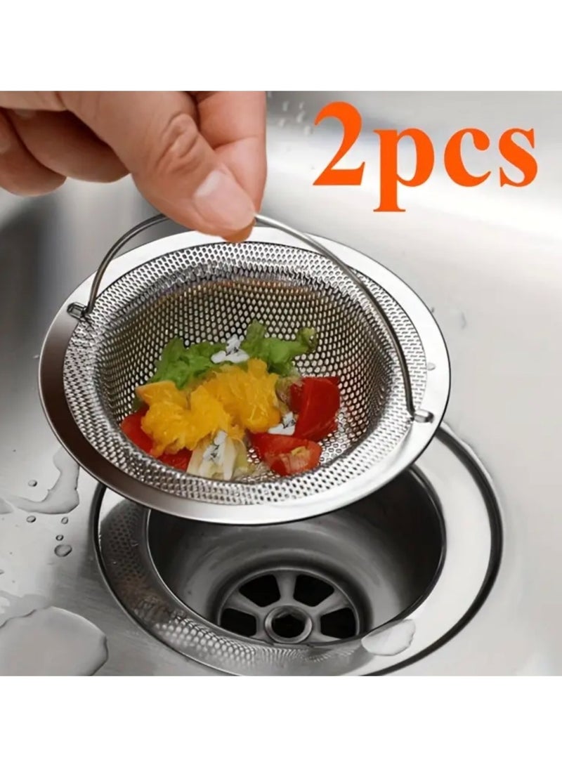 كلين ويف طقم مصافي حوض من الستانلس ستيل (قطعتان) مع مقبض – شبكة دقيقة مقاومة للصدأ لمنع انسداد المصارف، مناسبة لأحواض المطبخ - سهلة التنظيف - Image 1