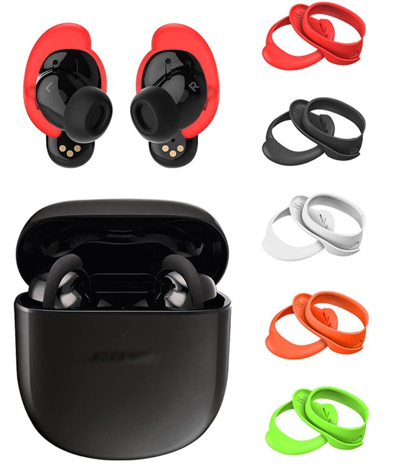 ALXCD Earhooks Compatible with Bose QuietComfort Earbuds II 2022 New, 5 Pairs M Size Soft Silicone Ear Hooks EarFin, Compatible with Bose QuietComfort Earbuds ii 2022, Black/White/Red/Orange/Geen