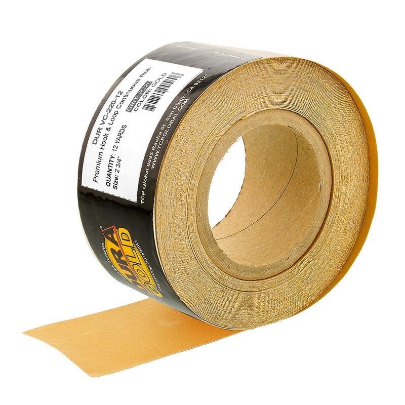 DuraGold Premium 220 Grit Gold Hook Loop Backing Longboard Continuous Sandpaper Roll 234 Wide 12 Yards Long For Automotive Woodworking Air File Long Board Sanders Hand Sanding Blocks