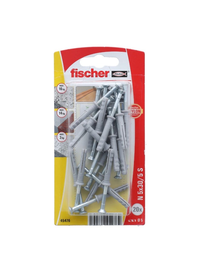 Fischer Hammerfix N 5 x 30/5 S with Countersunk Head Screw Silver and Grey  1.8 x 14.6 x 7.4 cm 45476 - Image 1