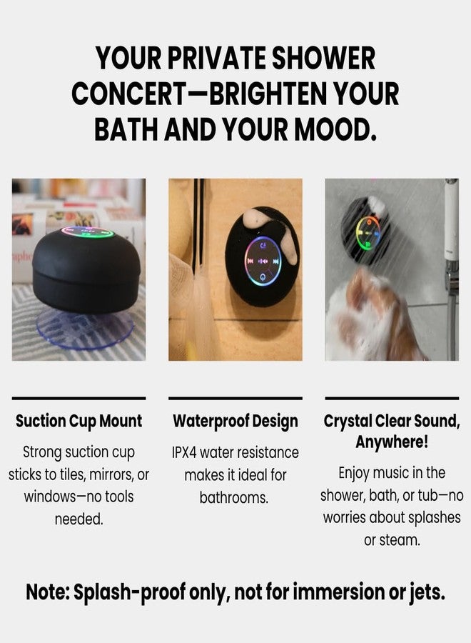 Luzsco Waterproof Bluetooth Shower Speaker with LED, IPX4 Portable Wireless Hands-Free Mini Speaker, Built-in Mic, Suction Cup, Rechargeable for Bath Beach Home - for iPhone Smartphone Tablet (Black) - Image 2