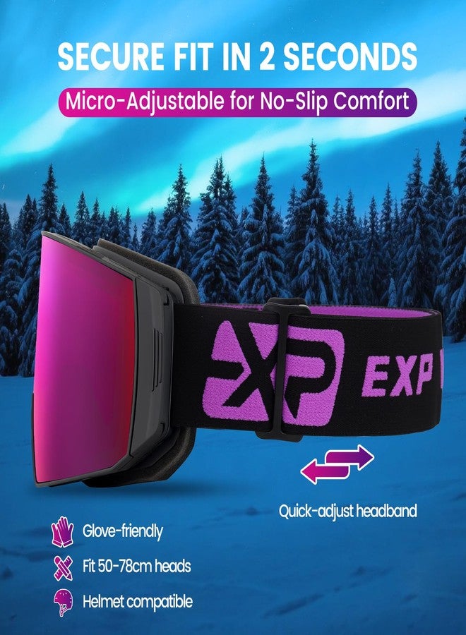 EXP VISION Ski Goggles Dual Lock Magnetic Snow Goggles Interchangeable Lens with Anti-Fog Panoramic Snowboard Goggles for Men & Women (Black-Burgundy) - Image 5