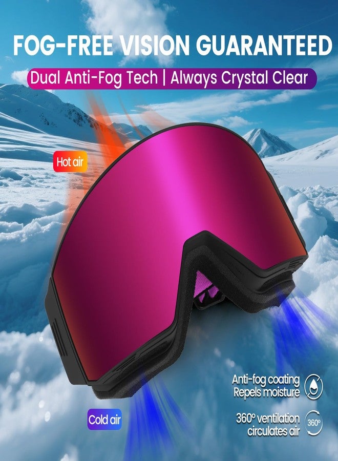 EXP VISION Ski Goggles Dual Lock Magnetic Snow Goggles Interchangeable Lens with Anti-Fog Panoramic Snowboard Goggles for Men & Women (Black-Burgundy) - Image 4