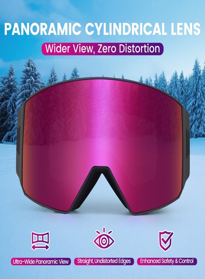 EXP VISION Ski Goggles Dual Lock Magnetic Snow Goggles Interchangeable Lens with Anti-Fog Panoramic Snowboard Goggles for Men & Women (Black-Burgundy) - Image 2