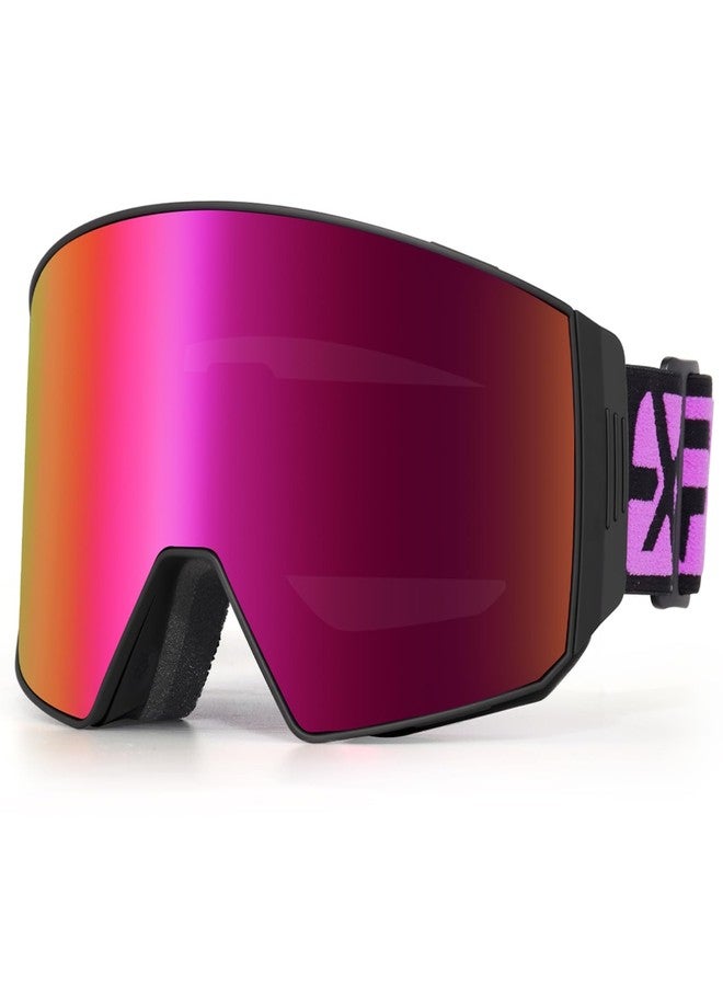 EXP VISION Ski Goggles Dual Lock Magnetic Snow Goggles Interchangeable Lens with Anti-Fog Panoramic Snowboard Goggles for Men & Women (Black-Burgundy) - Image 1