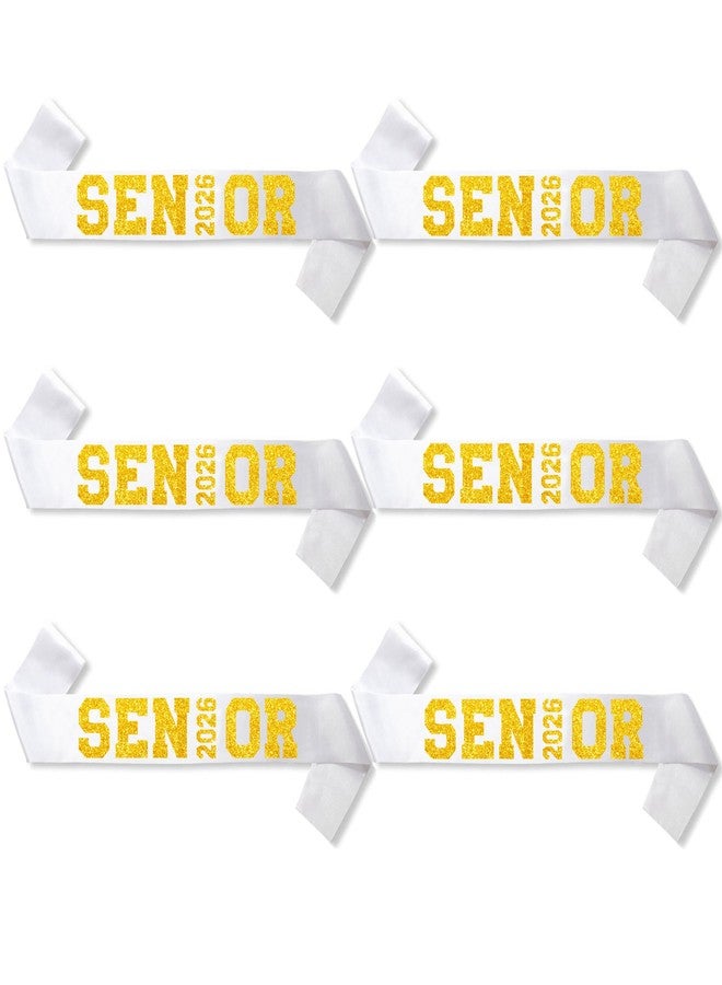Partyprops 6Pcs White Senior 2026 Satin Sashes with Gold Glitter Letters Senior 2026 Decorations - 2026 Graduation Celebrations Sashes - Senior Cheer Sash - Cheerleader Sash - Class Competition Sashes - Image 1