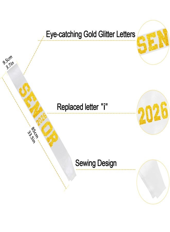 Partyprops 6Pcs White Senior 2026 Satin Sashes with Gold Glitter Letters Senior 2026 Decorations - 2026 Graduation Celebrations Sashes - Senior Cheer Sash - Cheerleader Sash - Class Competition Sashes - Image 3