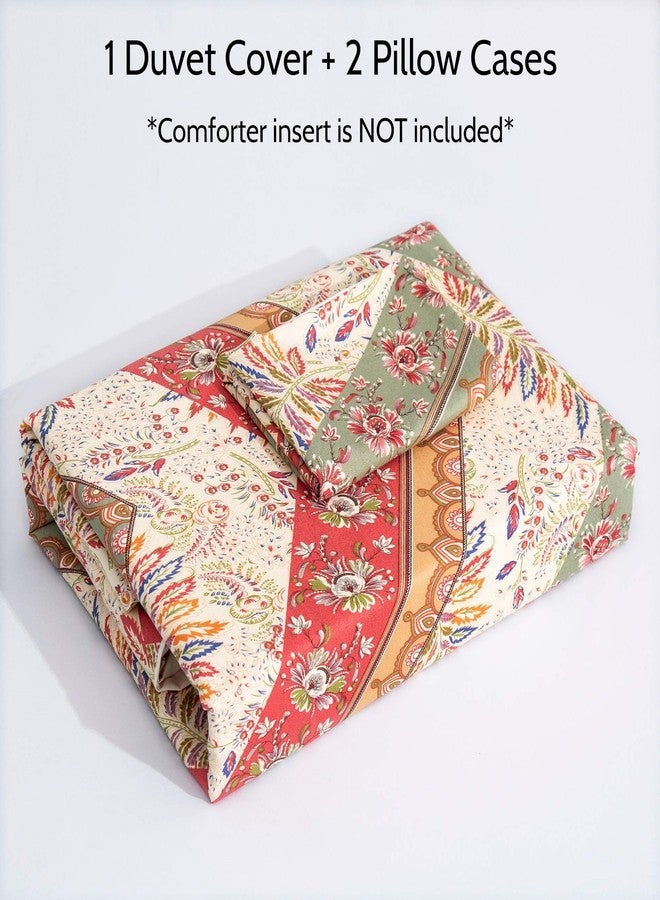 دادا بيدنغ طقم غطاء لحاف دادالوجي بنقوش نباتية وزهرية مع أغطية وسائد - بوهيمي، شيفرون، بيزلي، زخارف دقيقة، ألوان التوت البري، الأحمر، الأخضر المريمي، قوس قزح - غطاء لحاف ملون مع أربطة زاوية وسحاب - مقاس كوين - 3 قطع - Image 3