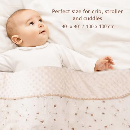 ROCCED Baby Blanket with Dotted Double Layers Muslin Soft Swaddle Blanket Cotton Neutral Receiving Blankets for Toddler Baby Quilt Throw Blanket Bed Throw Blanket for Newborn Unisex 40x40 Inch-Constellation - Image 2