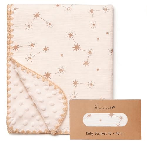 ROCCED Baby Blanket with Dotted Double Layers Muslin Soft Swaddle Blanket Cotton Neutral Receiving Blankets for Toddler Baby Quilt Throw Blanket Bed Throw Blanket for Newborn Unisex 40x40 Inch-Constellation - Image 1