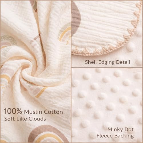 ROCCED Baby Blanket with Dotted Double Layers Muslin Soft Swaddle Blanket Cotton Neutral Receiving Blankets for Toddler Baby Quilt Throw Blanket Bed Throw Blanket for Newborn Unisex 40x40 Inch-Constellation - Image 4
