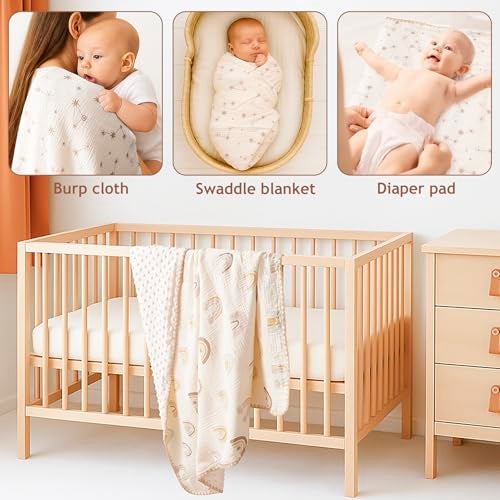 ROCCED Baby Blanket with Dotted Double Layers Muslin Soft Swaddle Blanket Cotton Neutral Receiving Blankets for Toddler Baby Quilt Throw Blanket Bed Throw Blanket for Newborn Unisex 40x40 Inch-Constellation - Image 3