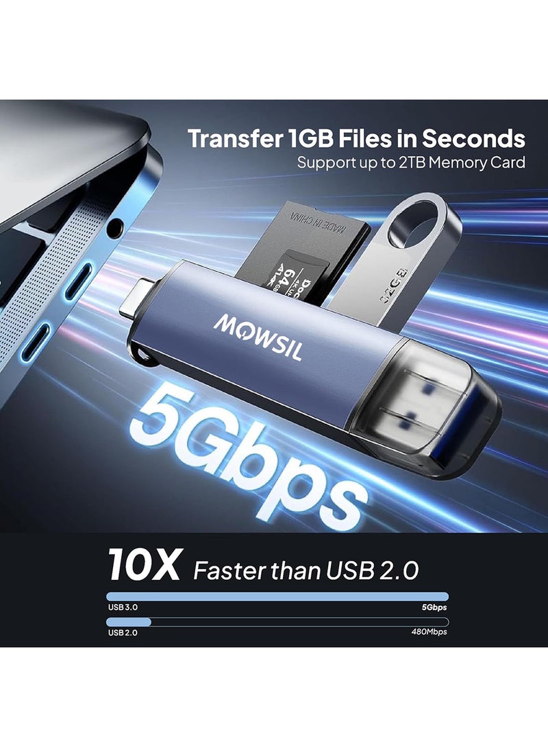 MOWSIL Mowsil SD Card Reader USB 3.0 & USB C OTG Dual Slot Memory 3 in1, SD Tr SD, Micro SD, SDHC, SDXC, MMC,USB 3.0 Output, Upto 5Gb/S, alumimuim case,Plug & Play, Compact, Windows/Mac, Grey - Image 3