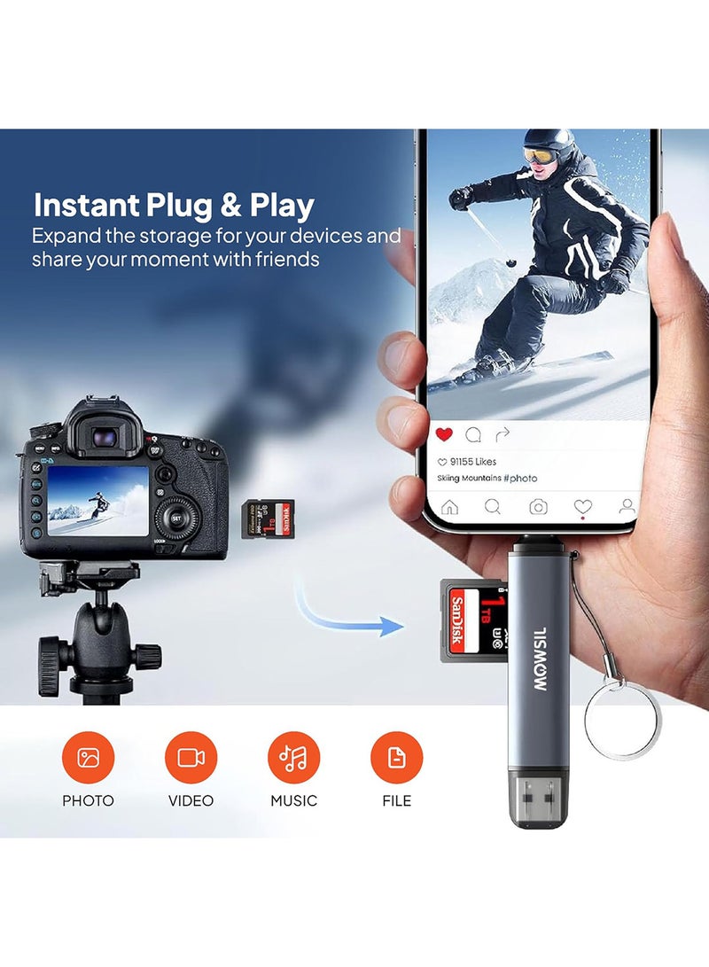 MOWSIL Mowsil SD Card Reader USB 3.0 & USB C OTG Dual Slot Memory 3 in1, SD Tr SD, Micro SD, SDHC, SDXC, MMC,USB 3.0 Output, Upto 5Gb/S, alumimuim case,Plug & Play, Compact, Windows/Mac, Grey - Image 4