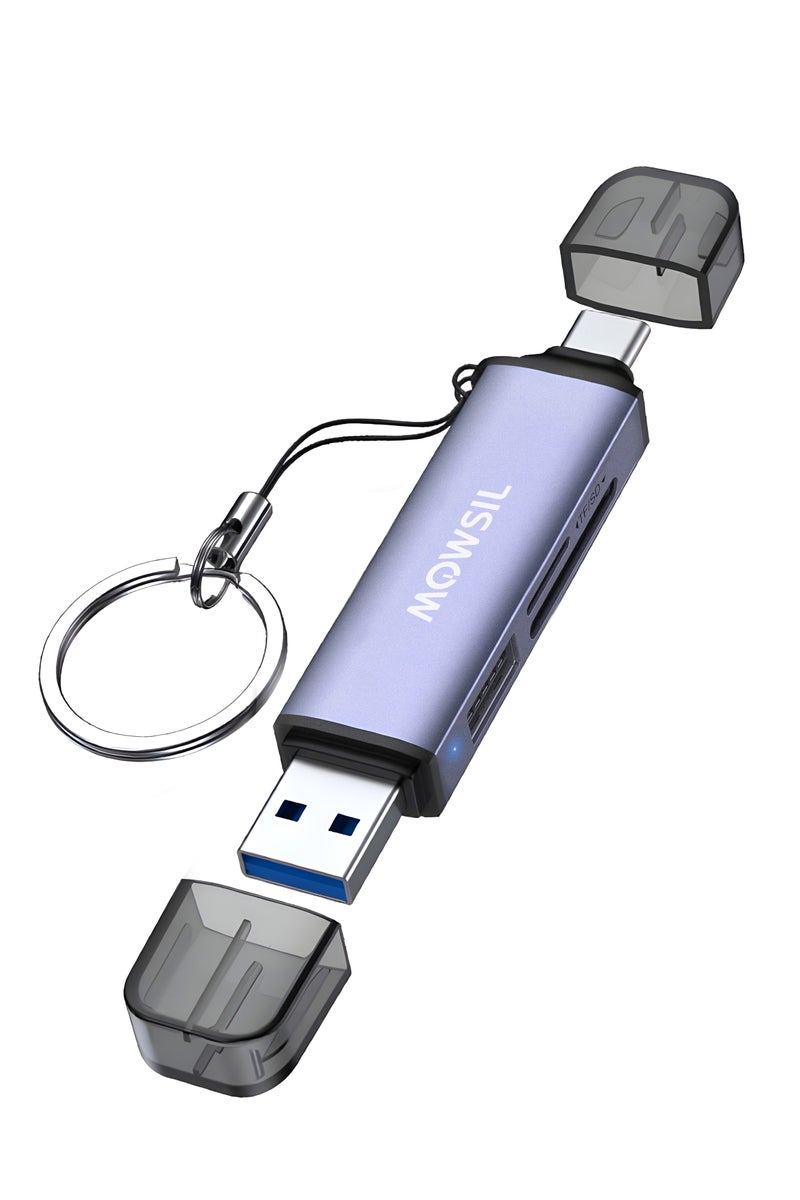 MOWSIL Mowsil SD Card Reader USB 3.0 & USB C OTG Dual Slot Memory 3 in1, SD Tr SD, Micro SD, SDHC, SDXC, MMC,USB 3.0 Output, Upto 5Gb/S, alumimuim case,Plug & Play, Compact, Windows/Mac, Grey - Image 1