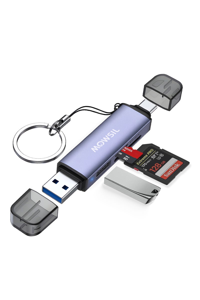 MOWSIL Mowsil SD Card Reader USB 3.0 & USB C OTG Dual Slot Memory 3 in1, SD Tr SD, Micro SD, SDHC, SDXC, MMC,USB 3.0 Output, Upto 5Gb/S, alumimuim case,Plug & Play, Compact, Windows/Mac, Grey - Image 2