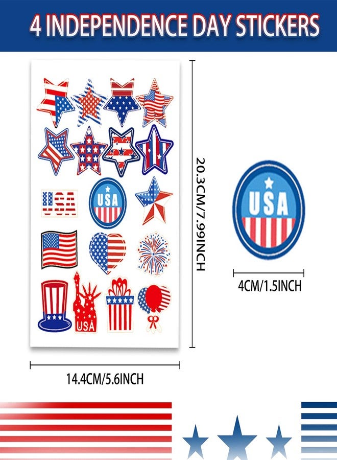 Zeptrix American Flag Stickers,72Pcs 4th of July Patriotic Stickers Waterproof Self-Adhesive Red Blue White Independence Memorial Day Decorations USA Card Envelope Gift Label Decals Kids Party Favor Supplies - Image 2