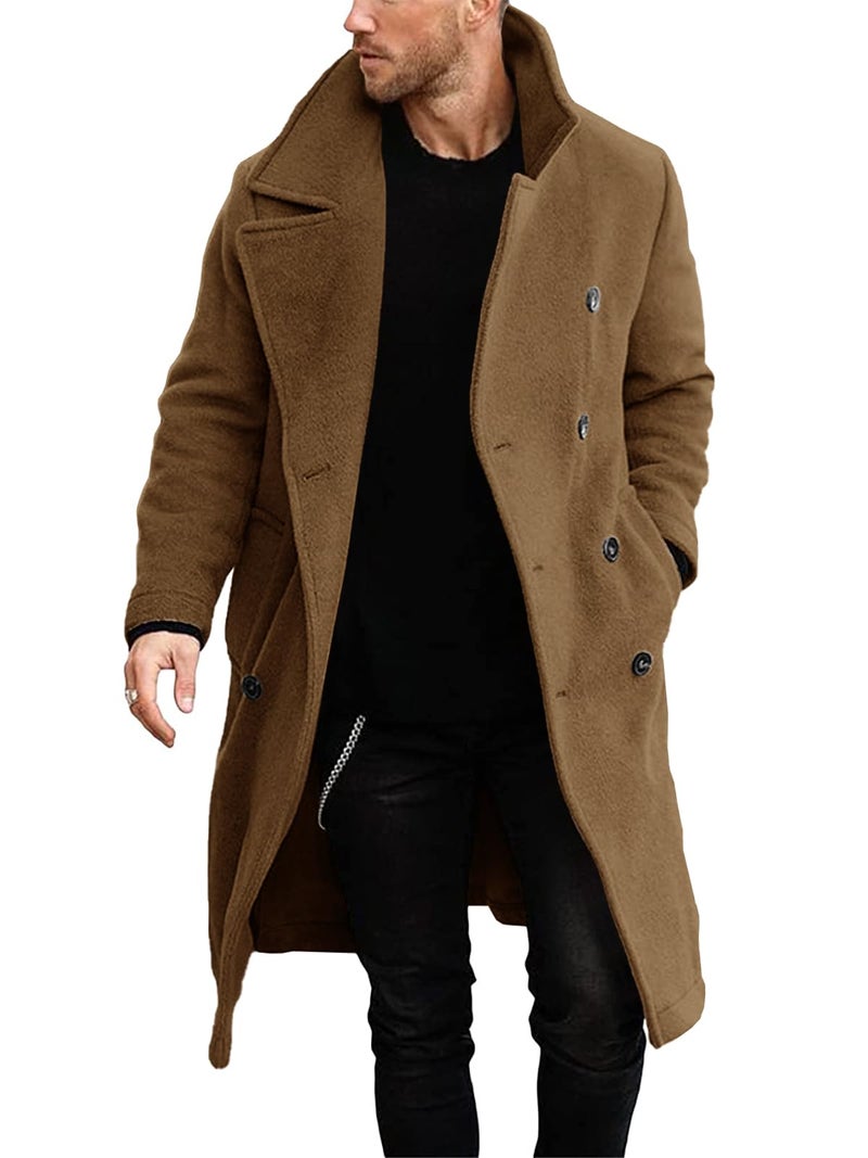 Makkrom Mens Double Breasted Trench Coat Casual Lapel Collar Business Winter Long Overcoats - Image 1