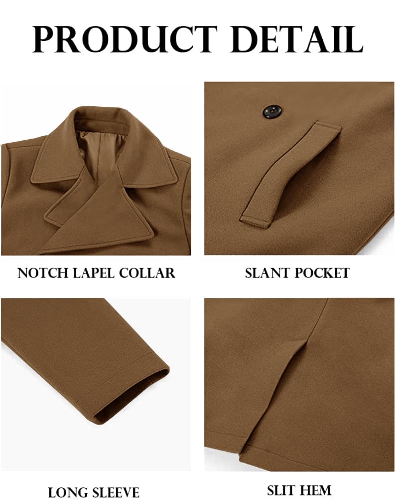 Makkrom Mens Double Breasted Trench Coat Casual Lapel Collar Business Winter Long Overcoats - Image 4