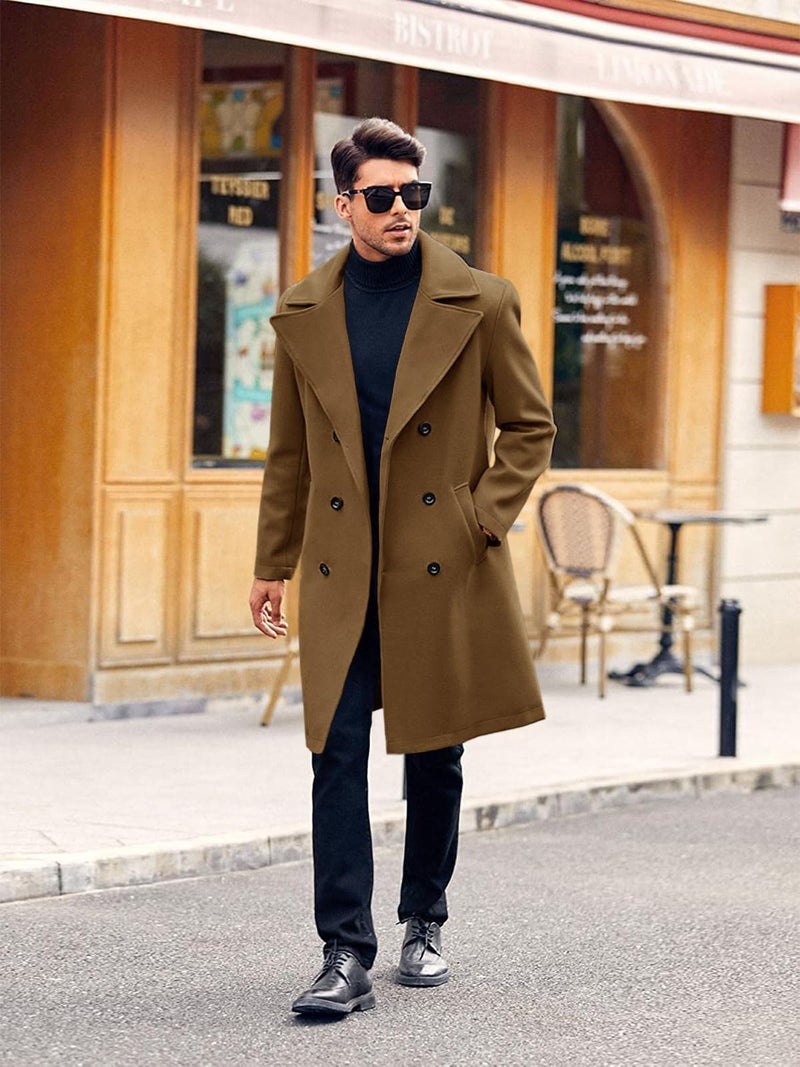 Makkrom Mens Double Breasted Trench Coat Casual Lapel Collar Business Winter Long Overcoats - Image 3