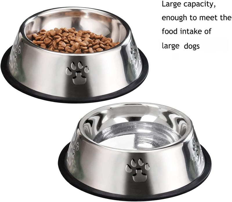 2 Stainless Steel Dog Bowls, Dog Feeding Dishes, Doggie Plate Food Bowls with Rubber Base, Medium and Large Pet Feeder for Food and Water (L-28.8oz) - Image 4