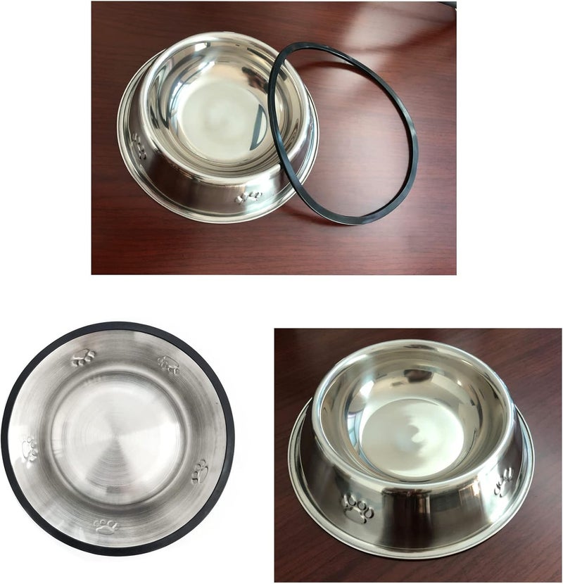 2 Stainless Steel Dog Bowls, Dog Feeding Dishes, Doggie Plate Food Bowls with Rubber Base, Medium and Large Pet Feeder for Food and Water (L-28.8oz) - Image 2
