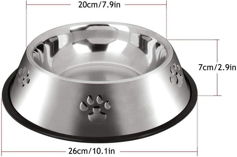 2 Stainless Steel Dog Bowls, Dog Feeding Dishes, Doggie Plate Food Bowls with Rubber Base, Medium and Large Pet Feeder for Food and Water (L-28.8oz) - Image 5
