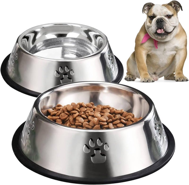 2 Stainless Steel Dog Bowls, Dog Feeding Dishes, Doggie Plate Food Bowls with Rubber Base, Medium and Large Pet Feeder for Food and Water (L-28.8oz) - Image 1