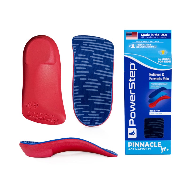 PowerStep Pinnacle Junior 34 Insoles Childrens Foot Pain Relief Arch Support for Girls and Boys Unisex Supports Alignment Posture Balance in Kids Made in The USA Youth 1525