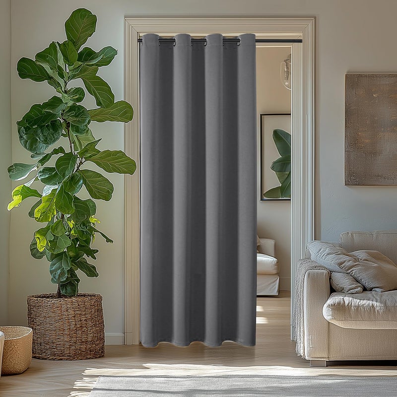 ChrisDowa Blackout Curtains 80 Inches Long for Doorways and Closets  Thermal Insulated Temporary Room Dividers (1 Panel  Grey  34 x 80 Inch) - Image 1