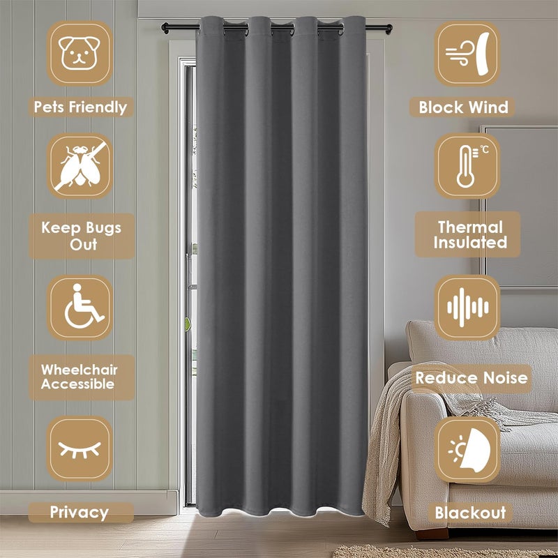 ChrisDowa Blackout Curtains 80 Inches Long for Doorways and Closets  Thermal Insulated Temporary Room Dividers (1 Panel  Grey  34 x 80 Inch) - Image 3