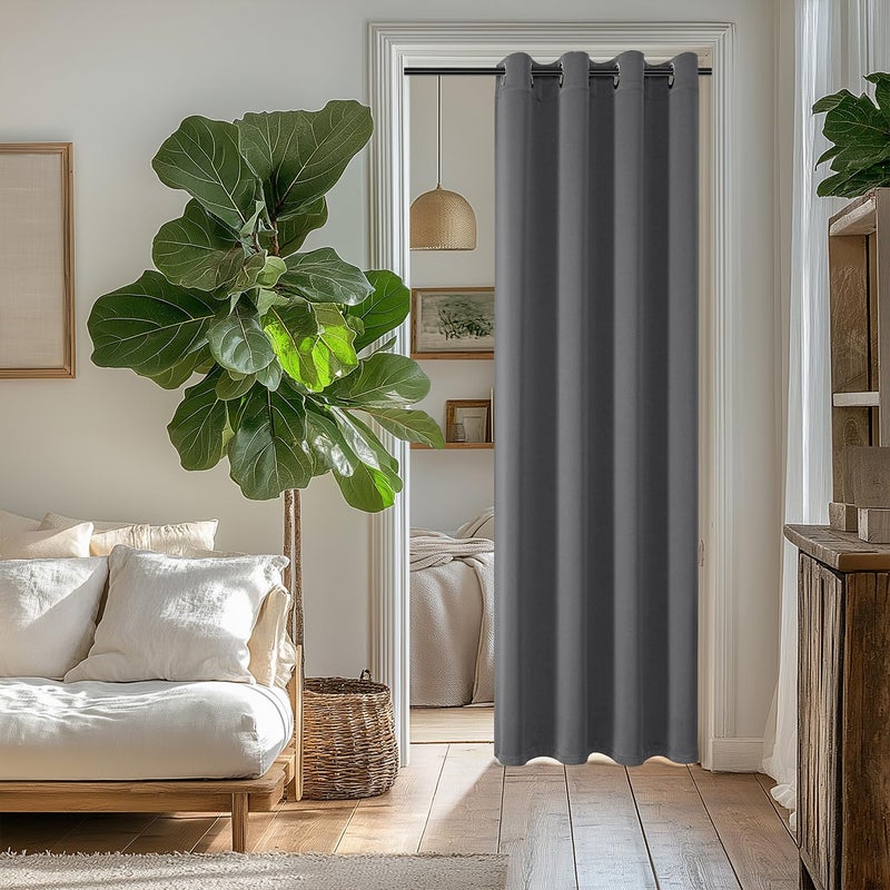 ChrisDowa Blackout Curtains 80 Inches Long for Doorways and Closets  Thermal Insulated Temporary Room Dividers (1 Panel  Grey  34 x 80 Inch) - Image 5