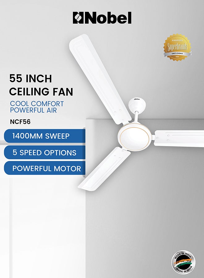 Nobel Elegant Ceiling Fan: High-Performance Cooling with Silent Operation & Stylish Design 85 W NCF56 White - Image 1