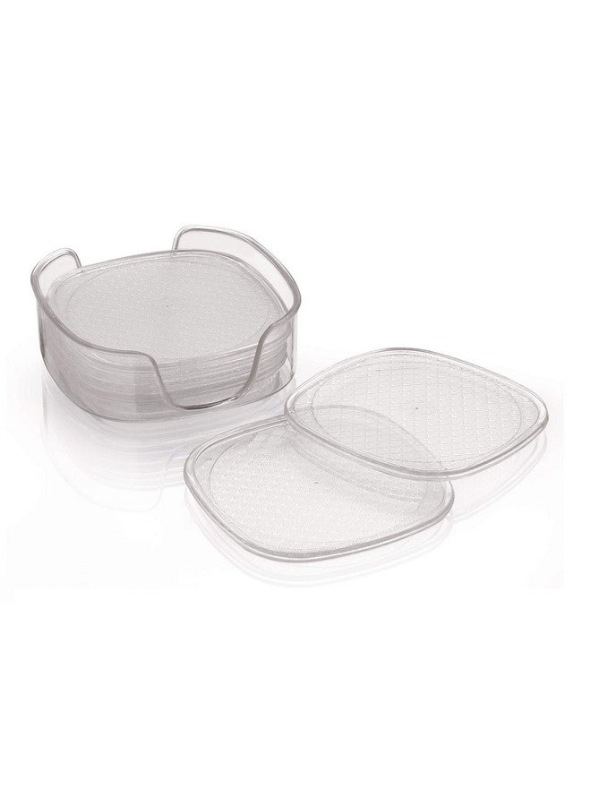 aaKaR - Coffee Break (Clear) Coaster - Textured Square Shape Coaster with Stand - Set of 6 - Image 1