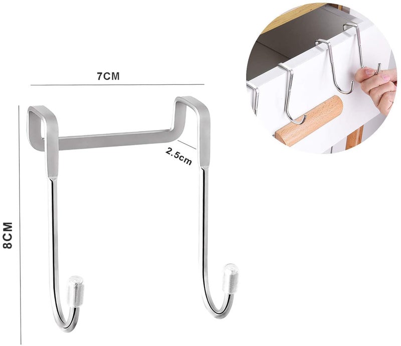 JIALTO® 2 PCS Over The Door Drawer Cabinet Hook, S.S 304 Stainless Steel Double S-Shaped Holder Hanger, Heavy Duty Free Punching Door Back Hanging Clothes Organizer (Silver) - Image 4