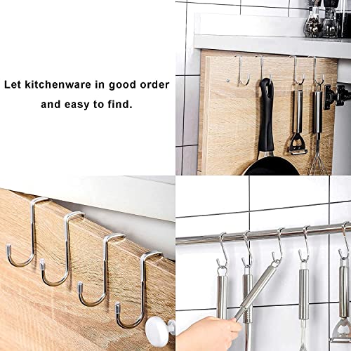 JIALTO® 2 PCS Over The Door Drawer Cabinet Hook, S.S 304 Stainless Steel Double S-Shaped Holder Hanger, Heavy Duty Free Punching Door Back Hanging Clothes Organizer (Silver) - Image 2
