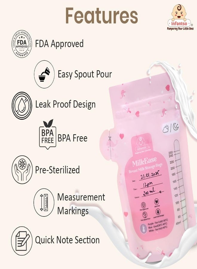 u-grow Infantso MILK EASE Breast Milk Storage Bags (Pack of 25 x 250 ml) with Smart Temperature Sensor, BPA Free Pre-Sterilized, Leak Proof Dual Zip Lock Disposable Milk Storage Pouch for Freezer & Feeding - Milk Freezer Bags for Breast Feeding - Image 3