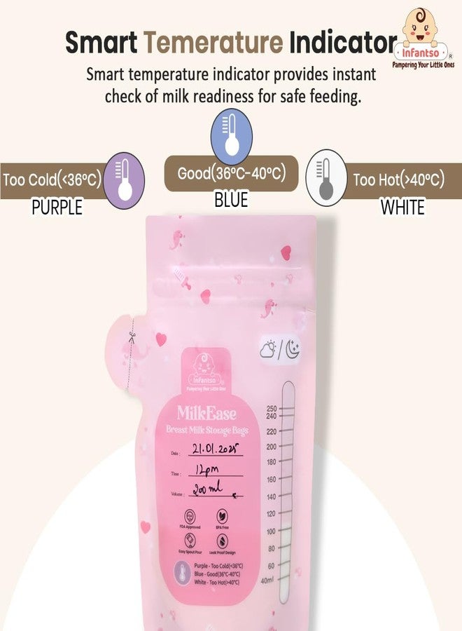 u-grow Infantso MILK EASE Breast Milk Storage Bags (Pack of 25 x 250 ml) with Smart Temperature Sensor, BPA Free Pre-Sterilized, Leak Proof Dual Zip Lock Disposable Milk Storage Pouch for Freezer & Feeding - Milk Freezer Bags for Breast Feeding - Image 4
