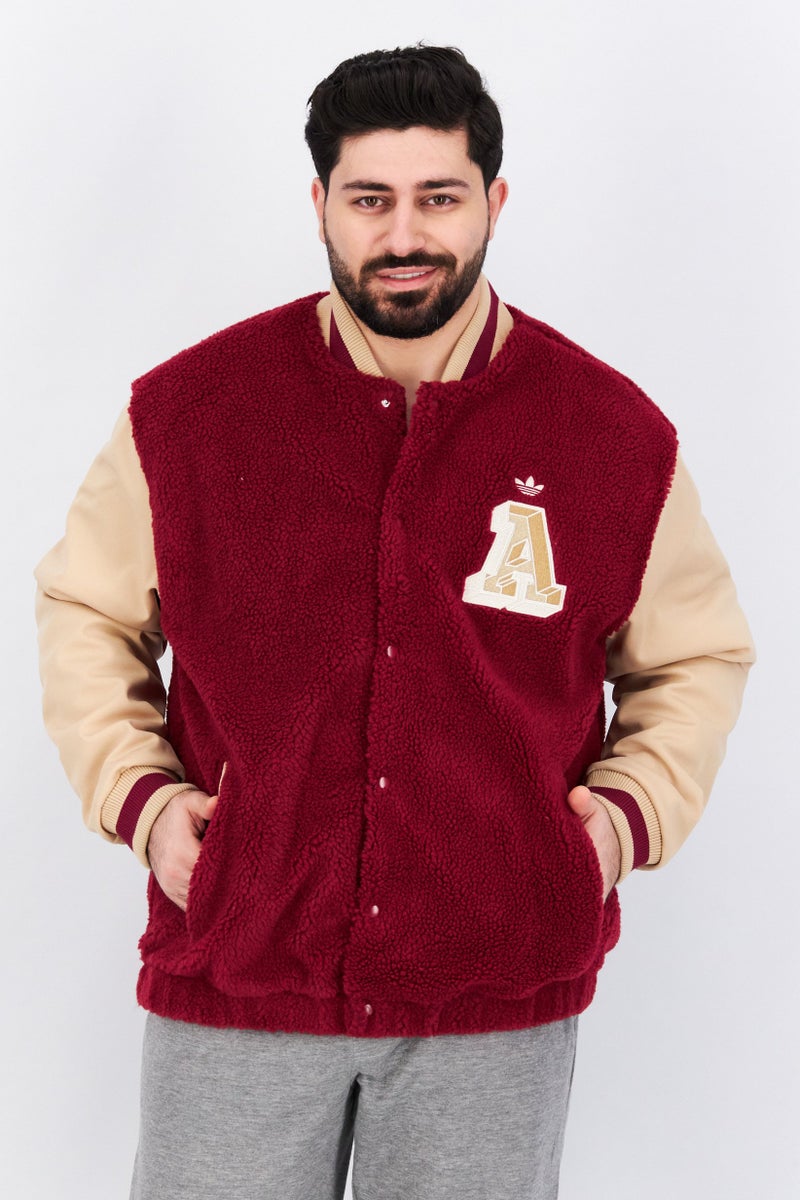 adidas Originals Men Sportswear Fit Embroidered Logo Bomber Jacket, Maroon/Beige  - Image 1