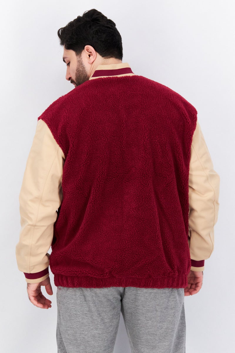 adidas Originals Men Sportswear Fit Embroidered Logo Bomber Jacket, Maroon/Beige  - Image 3