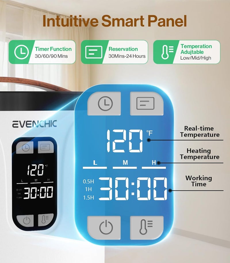 Evenchic Towel Warmer, 20L Hot Towel Warmers for Bathroom with 24H Timer, Temperature Adjustable, LED Display, Auto Shut Off, Even Heated for Oversized Towels, Bathrobes, Blankets - Image 2