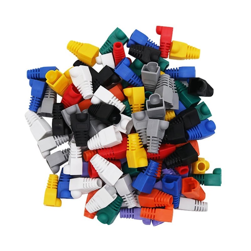 SPYTEK {Pack of 100) Cat5E Cat6 Rj45 Plugs Ethernet Network Cable Strain Relief Socket Boots Caps RJ-45 Connector Silicone Cap ((Many-Colored)) - Image 1